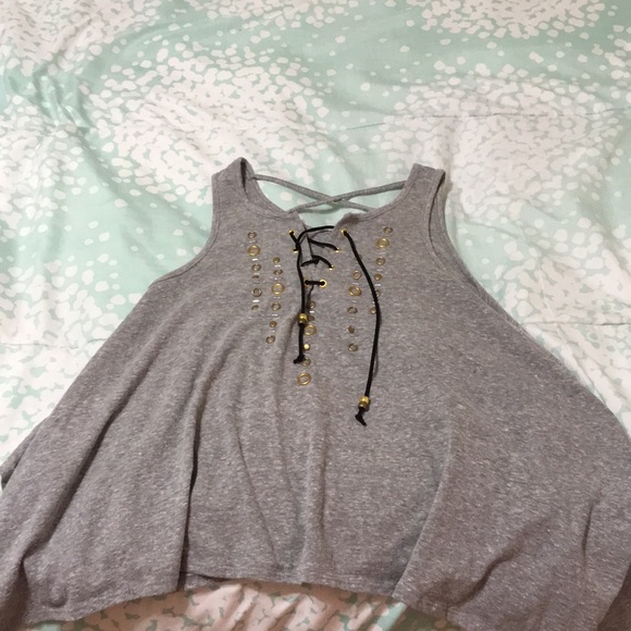 A grey tank top shirt with studs on it - Picture 1 of 4